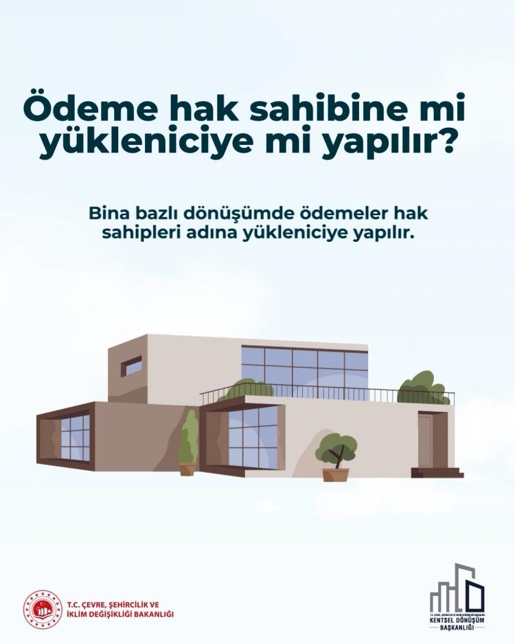 <p><em><strong>"Ödeme hak sahibine mi yükleniciye mi yapılır?" sorusu, "Bina bazlı dönüşümde ödemeler hak sahipleri adına yükleniciye yapılır." şeklinde yanıtlandı.</strong></em></p>
<p> </p>