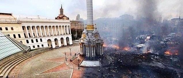 <p><span style="color:inherit">Ukrayna isyanından &ouml;nce ve sonra Kiev &Ouml;zg&uuml;rl&uuml;k Meydanı (2014)</span></p>
