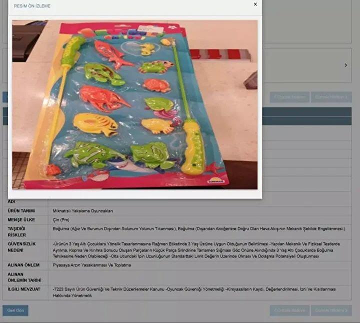 <p>"Sevimli Balıkçı" markasına ait Çin menşeili "balıkçı olta set oyuncak": Boğulma riski.</p>
