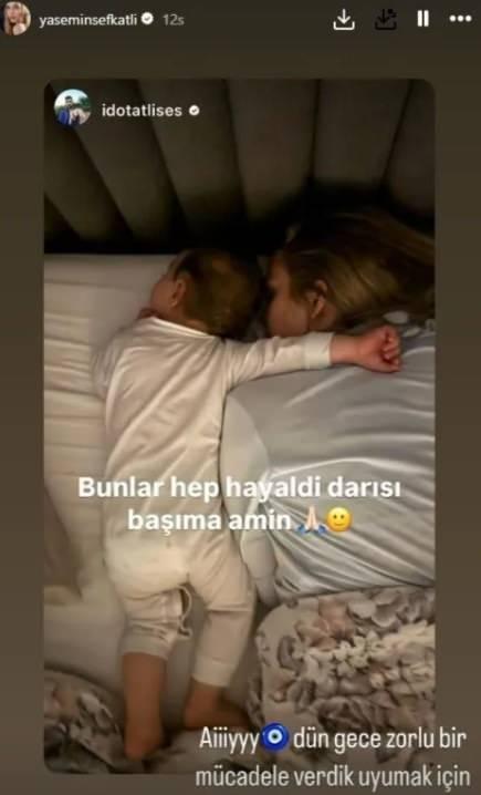 <p><span style="color:#000000"><strong>Şefkatli eşine yanıt olarak "Ayyy dün gece zorlu bir mücadele verdik uyumak için bunu görünce eridim" şeklinde paylaşımda bulundu.</strong></span></p>