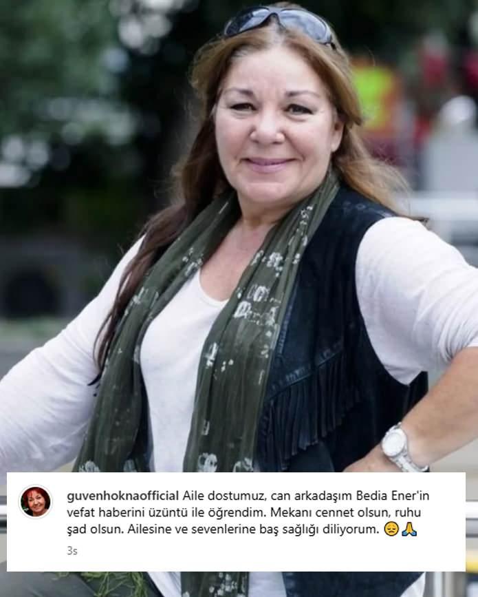 <p><strong>GÜVEN HOKNA</strong></p>
<p>Usta oyuncunun "Neyyir Hanım" karakteri ile hafızalara kazındığı "Yaprak Dökümü" dizinde beraber rol aldığı ve aynı zamanda yakın dostu olduğu bilinen Güven Hokna, sosyal medya hesabından yaptığı paylaşımla vefat haberini doğruladı.</p>