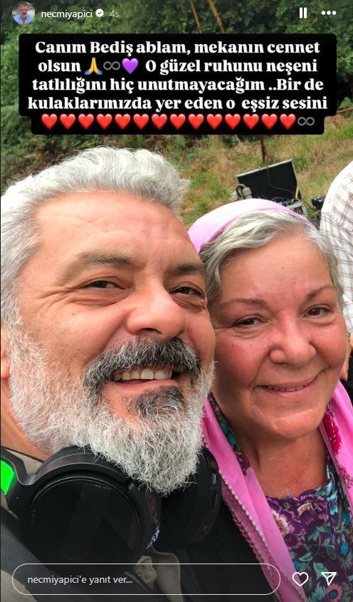 <p><strong>NECMİ YAPICI </strong></p>

<p><em><strong>"Canım Bediş ablam... Mekanın cennet olsun. O güzel ruhunu, neşeni, tatlılığını hiç unutmayacağım. Bir de kulaklarımızda yer eden o eşsiz sesini."</strong></em></p>
