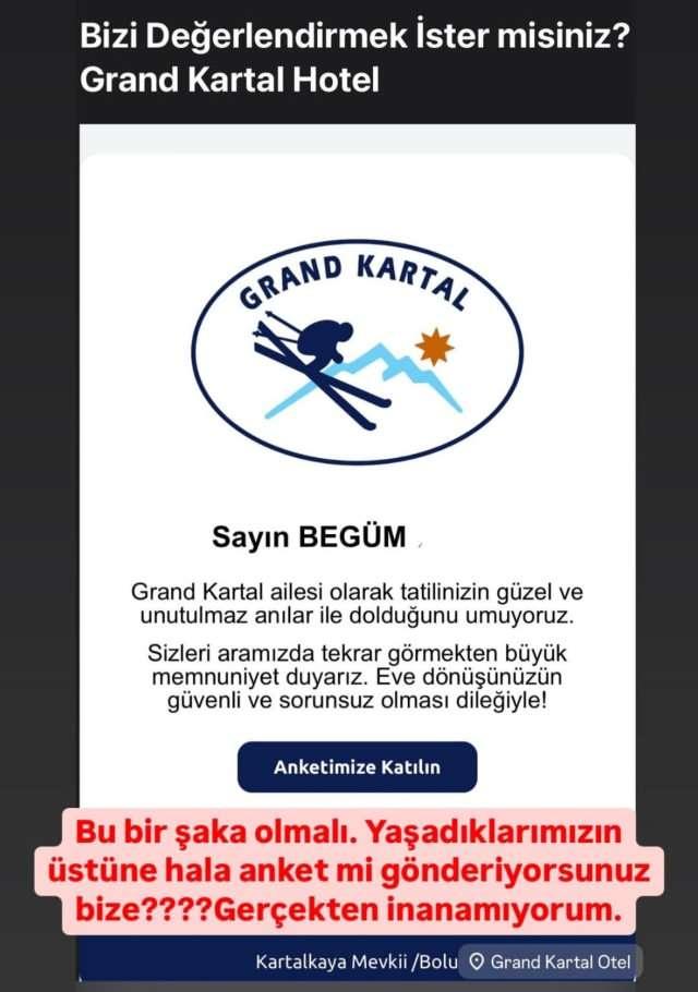 <p><strong>"Bizi değerlendirmek ister misiniz? Grand Kartal Hotel" </strong>mesajında yazan şu ifadeler pes dedirtti; </p>
