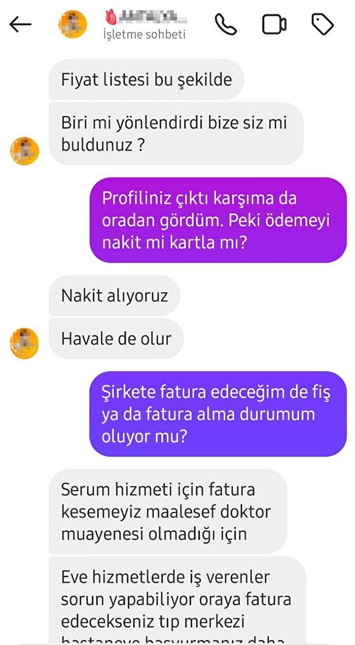 <p><span style="color:#B22222"><strong>HERHANGİ BİR TELEFON NUMARASI PAYLAŞILMIYOR</strong></span></p>
<p><strong>Evlerinde ya da iş yerlerinde sarı serum uygulanan bazı vatandaşların da fotoğraflarının paylaşıldığı hesabın yanı sıra, benzeri çok sayıda hesaptan ilan verildiği dikkati çekti. İlan verilen hesaplarla iletişim yalnızca mesajlaşma yoluyla kurulabiliyor. Herhangi bir telefon numarası paylaşılmıyor. Ev ya da iş yeri adresi isteniyor.</strong></p>
