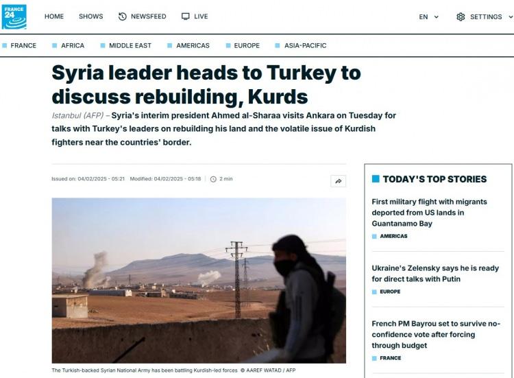 <p>FRANCE 24: “BÖLGESEL İSTİKRAR İÇİN KRTİTK ADIM”</p>

<p>Fransız haber kanallarından France 24 ise görüşmede güvenlik konularının ön plana çıktığını belirterek, "Bölgesel istikrar için diplomatik bir adım" yorumunda bulundu.</p>
