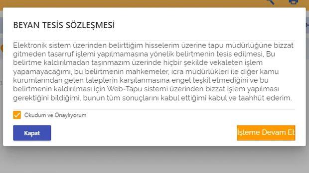 <p>Beyanınız seçtiğiniz taşınmazın beyanlar hanesine anında ve ücretsiz olarak beyan tesis edilecektir.</p>
<p> </p>