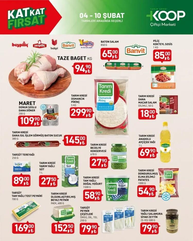 <p><strong>- TARIM KREDİ MARKET İNDİRİMLERİ -</strong></p>

<p> </p>

<p>- Taze Baget - 94,90 TL</p>

<p> </p>

<p>- Banvit Baton Salam - 65 TL</p>

<p> </p>

<p>Banvit Piliç Kokteyl Sosis - 85 TL</p>

<p> </p>

<p>- Maret Donuk Soslu Dana Döner - 109,90 TL</p>

<p> </p>

<p>-  Tarım Kredi Osmancık Pirinç - 299,90 TL </p>

<p> </p>

<p>- Tarım Kredi Dana Macar Salam - 18 TL </p>

<p> </p>

<p>-Tarım Kredi Dana Işıl İşlem Görmüş Baton Sucuk - 145 TL</p>

<p> </p>

<p>-Tarım Kredi Bezelye Konservesi - 27,90 TL </p>

<p> </p>

<p>- Tarım Kredi Anadolu Ayçiçek Yağı - 69,90 TL</p>

<p> </p>

<p>- Tarsüt Tereyağı - 89 TL </p>

<p> </p>

<p>- Tarım Kredi Yarım Yağlı Süt - 27,50 TL </p>

<p> </p>

<p>-Tarım Kredi Tam Yağlı Doğal Yoğurt - 58,90 TL </p>

<p> </p>

<p>-Tarım Kredi Dondurulmuş Elma Dilimli Patates - 54,90 TL </p>

<p> </p>

<p>- Tarsüt Peynir Çeşitleri - 79,90 TL</p>
