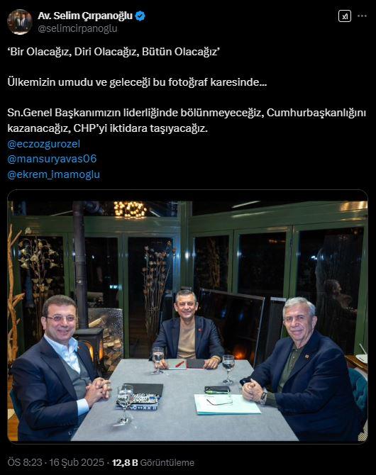 <p>Kahramankazan Belediye Başkanı Selim Çırpanoğlu X hesabından Mansur Yavaş’a destek mesajı yayınladı ve <span style="color:#B22222"><strong><em>“90 yılı aşkın Cumhuriyet Halk Partili bir ailenin ferdi olarak erken veya zamanlı bir Cumhurbaşkanlığı seçiminde partimizin adayının Sn. Mansur YAVAŞ olmasını temenni ediyorum”</em></strong></span> dedi.</p>
