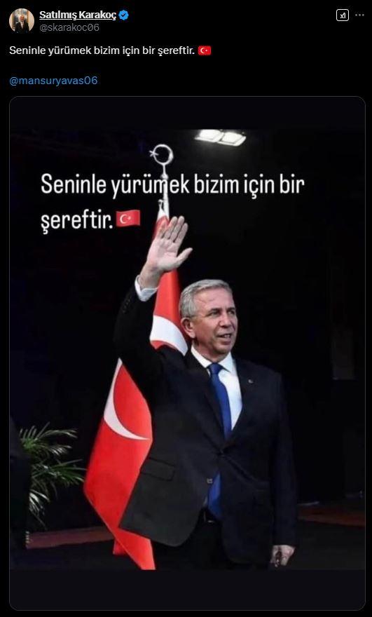 <p>Kalecik Belediye Başkanı Satılmış Karakoç, Polatlı Belediye Başkanı Mürsel Yıldızkaya ve Beypazarı Belediye Başkanı Özer Kasap ise aynı paylaşımda bulunarak  Mansur Yavaş’a <span style="color:#B22222"><strong><em>“Seninle yürümek bizim için bir şerefti”</em></strong></span> sözleriyle destek verdi.</p>
