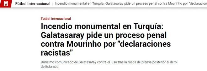 <p><strong>MARCA: "Türkiye'de büyük yangın: Galatasaray, Mourinho hakkında "ırkçı açıklamalar" nedeniyle cezai işlem başlatılmasını istedi"</strong></p>
