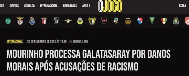 <p><strong>O JOGO: "Mourinho, ırkçılık iddialarının ardından Galatasaray'a manevi tazminat davası açtı"</strong></p>
