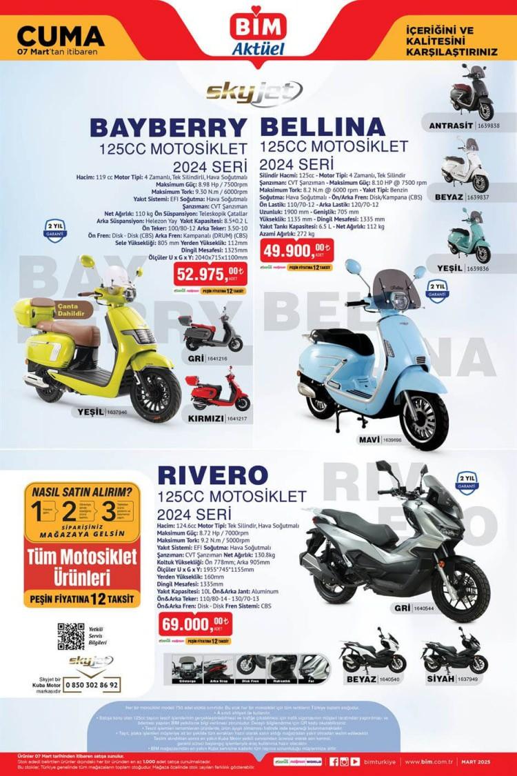 <p> </p>

<p> </p>

<p>• <strong>Skyjet Bayberry Bellina 125cc Motosikletler</strong>: 49.900 TL ile 69.000 TL arasında değişiyor.</p>
