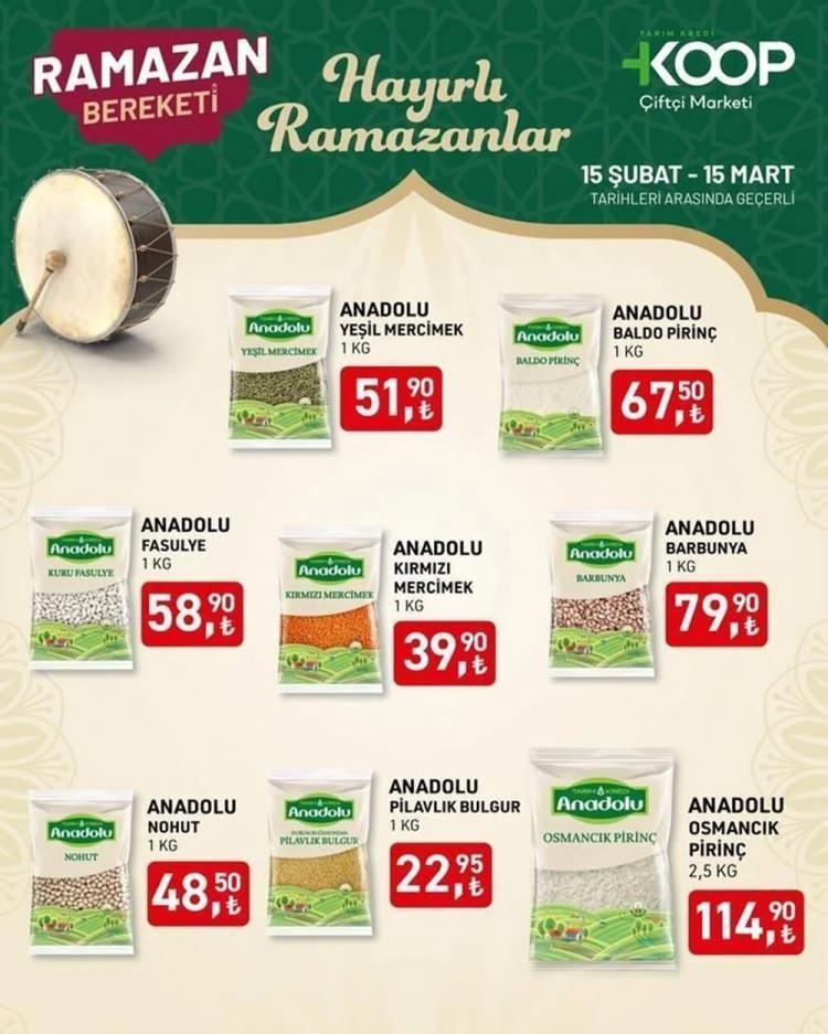 <p><strong>Anadolu Osmancık Pirinç (2,5 Kg) : 114,90 TL</strong></p>

<p><br />
<strong>Anadolu Yeşil Mercimek (1 Kg) : 51,90 TL</strong></p>

<p><br />
<strong>Anadolu Baldo Pirinç (1 Kg) : 67,50 TL</strong></p>

<p><br />
<strong>Anadolu Fasulye (1 Kg) : 58,90 TL</strong></p>

<p><br />
<strong>Anadolu Barbunya (1 Kg) : 79,90 TL</strong></p>

<p><br />
<strong>Anadolu Kırmızı Mercimek (1 Kg) : 39,90 TL</strong></p>

<p><br />
<strong>Anadolu Pilavlık Bulgur (1 Kg) : 22,95 TL</strong></p>

<p><br />
<strong>Anadolu Nohut (1 Kg) : 48,50 TL</strong></p>

<p> </p>
