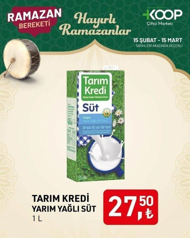 <p>Tarım Kredi Yarım Yağlı Süt (1 L) : <strong>27,50 TL</strong></p>
