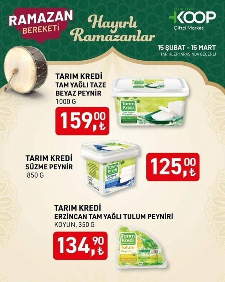 <p>Tarım Kredi Süzme Peynir (850 g) : <strong>125,00 TL</strong></p>

<p> </p>

<p>- Tarım Kredi Tam Yağlı Taze Beyaz Peynir (1000 g) : <strong>159,90 TL</strong></p>

<p> </p>

<p>- Tarım Kredi Erzincan Tam Yağlı Tulum Peyniri (Koyun, 850 g) : <strong>134,90 TL</strong></p>

