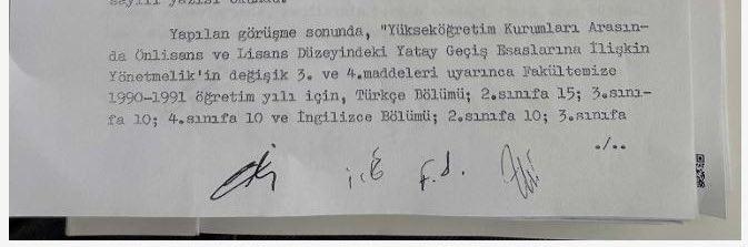 <p>27 Haziran 1990: Kontenjan (55) Ekrem İmamoğlu’nun bölümüne 10 öğrenci <br />
<br />
30 Temmuz 1990: Kontenjan (60) (Kontenjan 5 yükseldi)</p>
<p>12 Eylül 1990: Kontenjan (80) (Kontenjan 20 yükseldi) Ekrem İmamoğlu’nun bölümüne 48 öğrenci </p>