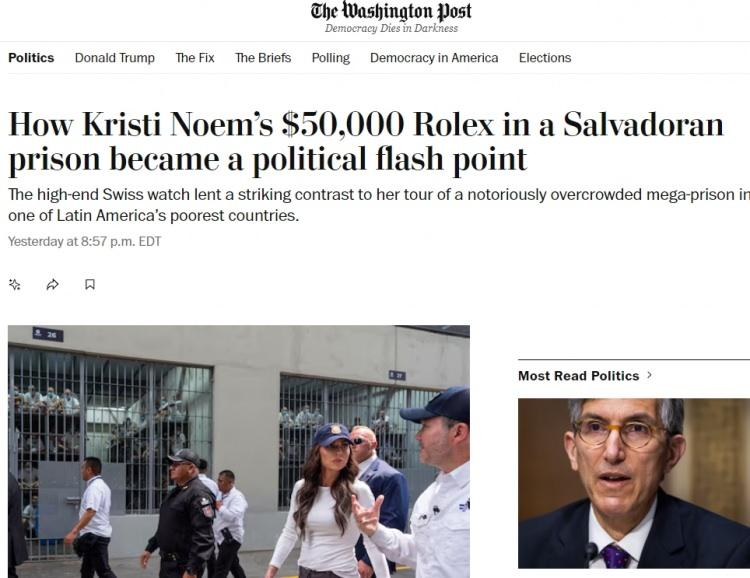 <p>Washington Post'un haberinde, Noem’in 18 ayar altından üretilmiş Rolex Cosmograph Daytona model saatinin yaklaşık 50 bin dolar (<em>1 milyon 900 yüz bin TL</em>) değerinde olduğu belirtildi.</p>