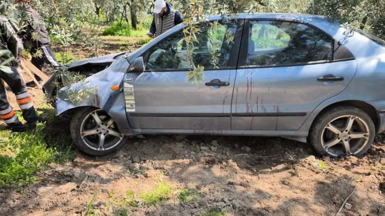 <p>Köpeğe çarpmamak için manevra yapan sürücü, yol kenarındaki zeytin tarlasına daldı. Kazada, otomobil sürücüsü Mehmet A., yaralandı. İhbar üzerine olay yerine sağlık ve jandarma ekibi sevk edildi. Yaralı, olay yerinde yapılan ilk müdahalesinin ardından hastaneye kaldırıldı. Yaralının sağlık durumunun ciddiyetini koruduğu öğrenildi.</p>