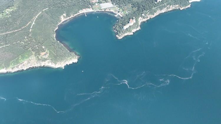 <p>Daha önceki aylarda su altından dalgıçların deniz yüzeyinde adalar çevresinde görüntülediği müsilaj, bu kez su yüzeyine çıktığı görüldü. </p>