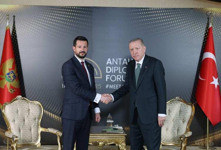 <p>İletişim Başkanlığından, Erdoğan ile Milatovic'in Antalya Diplomasi Forumu kapsamındaki görüşmesinin ardından açıklama yapıldı.</p>
<p>Açıklamaya göre, görüşmede Türkiye ile Karadağ ikili ilişkileri, bölgesel ve küresel konular ele alındı.</p>
<p> </p>