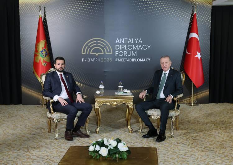 <p>Cumhurbaşkanı Erdoğan, Türkiye ile Karadağ arasındaki işbirliğini geliştirmek için ileriki süreçte karşılıklı yeni adımlar atmanın faydalı olacağını, öncelikle ticaret hacmini artırmayı hedeflediklerini vurguladı.</p>