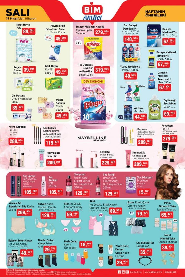<p> </p>
<p> </p>
<p><strong>• <strong>Pofu Kağıt Havlu</strong></strong> 12'li: <strong>89 TL</strong></p>
<p><strong>• <strong>Kotex Hijyenik Ped Extra Uzun Gece</strong></strong> 42 cm: <strong>45 TL</strong></p>
<p><strong>• <strong>Komili Islak Havlu</strong></strong> 3x60’lı: <strong>49,75 TL</strong></p>
<p><strong>• <strong>Bingo Toz Deterjan Beyazlar ve Renkliler</strong></strong>: <strong>319 TL</strong></p>
<p><strong>• <strong>Asperox Sparx Diamond Bulaşık Makinesi Kapsül</strong></strong>: <strong>279 TL</strong></p>
<p><strong>• <strong>Oral-B Hassasiyet Diş Macunu</strong></strong> 50 ml: <strong>39 TL</strong></p>
<p><strong>• <strong>Pril Sıvı Bulaşık Deterjanı</strong></strong> 3'lü Fırsat Paketi: <strong>148,50 TL</strong></p>
<p><strong>• <strong>Finish Bulaşık Makinesi Tuz</strong></strong> 1,3 kg: <strong>67,50 TL</strong></p>
<p><strong>• <strong>Finish Bulaşık Makinesi Temizleyici</strong></strong> 250 ml: <strong>67,50 TL</strong></p>
<p><strong>• <strong>Porçöz Yüzey Temizleyici</strong></strong> 750 ml: <strong>49,50 TL</strong></p>