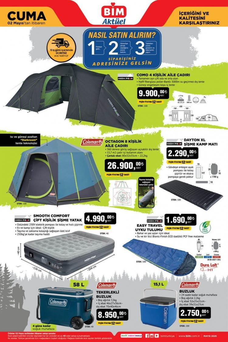 <p> </p>
<p> </p>
<p>· <strong>Coleman Octagon 8 Kişilik Aile Çadırı: 26.900,00 TL</strong></p>
<p>· <strong>High Peak COMO 4 Kişilik Aile Çadırı: 9.900,00 TL</strong></p>
<p>· <strong>High Peak Smooth Comfort Çift Kişilik Şişme Yatak: 4.990,00 TL</strong></p>
<p>· <strong>Dayton XL Şişme Kamp Matı: 2.290,00 TL</strong></p>
<p>· <strong>High Peak Easy Travel Uyku Tulumu: 1.690,00 TL</strong></p>
<p>· <strong>Coleman Tekerlekli Buzluk 58 L: 8.950,00 TL</strong></p>
<p>· <strong>Coleman Buzluk 15,1 L: 2.750,00 TL</strong></p>