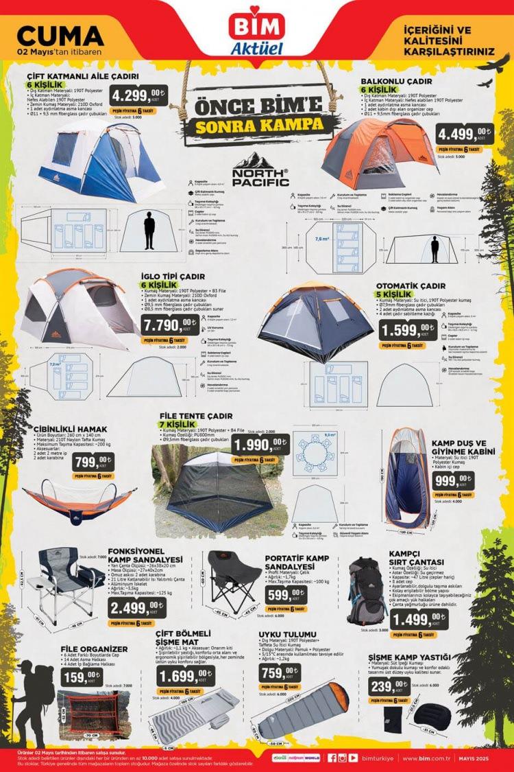 <p> </p>

<p> </p>

<p>·  <strong>North Pacific Balkonlu Çadır 6 Kişilik: 4.499,00 TL</strong></p>

<p>·  <strong>North Pacific İglo Tipi Çadır 6 Kişilik: 7.790,00 TL</strong></p>

<p>·  <strong>North Pacific Otomatik Çadır 5 Kişilik: 1.599,00 TL</strong></p>

<p>·  <strong>File Tente Çadır 7 Kişilik: 1.990,00 TL</strong></p>

<p>·  <strong>Kampçı Sırt Çantası 60 Litre: 1.499,00 TL</strong></p>

<p>·  <strong>Fonksiyonel Kamp Sandalyesi: 2.499,00 TL</strong></p>

<p>·  <strong>Şişme Kamp Yastığı: 239,00 TL</strong></p>
