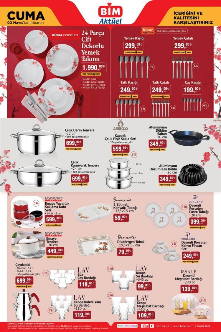 <p> </p>
<p> </p>
<p>· <strong>Güral Porselen 24 Parça Çift Dekorlu Yemek Takımı: 1.990,00 TL</strong></p>
<p>· <strong>Hisar Optima 6’lı Yemek Kaşığı: 299,00 TL</strong></p>
<p>· <strong>Amboss Kapaklı Çelik Pişir Sakla Seti (3’lü): 599,00 TL</strong></p>
<p>· <strong>Boxnery Emaye Yuvarlak Saklama Kabı Seti (3’lü): 699,00 TL</strong></p>
<p>· <strong>Porland Desenli Porselen Kahve Fincanı Seti (6’lı): 249,00 TL</strong></p>
<p>· <strong>LAV Eda 6’lı Çay Bardağı: 119,00 TL</strong></p>
<p>· <strong>Rakle Desenli Meşrubat Bardağı (6’lı, 290 cc): 139,00 TL</strong></p>
