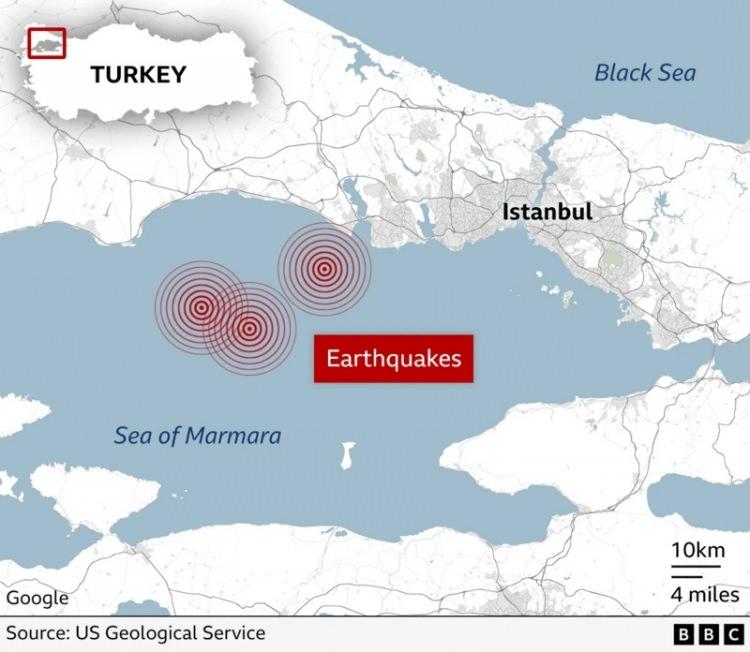 <p>İngiltere merkezli BBC haber ajansı yaşanan gelişmeyi “İstanbul'da meydana gelen bir dizi deprem binaları sarstı” manşetiyle duyurdu. </p>