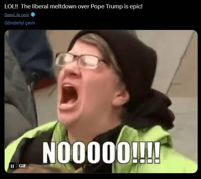 <p>Republicans Against Trump (X hesabı):</p>
<p>"Donald Trump kendisini Papa olarak gösteren bir fotoğraf paylaştı. Artık tam bir akıl tutulması yaşanıyor."</p>