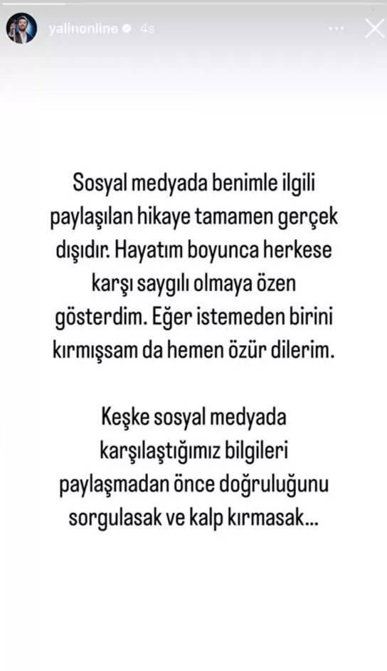 <p><span style="color:#000000"><strong>Hayatım boyunca herkese karşı saygılı olmaya özen gösterdim. Eğer istemeden birini istemeden kırmışsam da hemen özür dilerim. Keşke sosyal medyada karşılaştığımız bilgileri paylaşmadan önce doğruluğunu sorgulasak ve kalp kırmasak..." ifadelerine yer verdi.</strong></span></p>