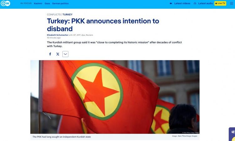 <p><span style="color:#B22222"><strong>WELT: SİLAHLARI BIRAKIYORLAR</strong></span></p>
<p><br />
<br />
Almanya'nın önde gelen yayın organlarından Die Welt'in internet sitesi "PKK'nın silahları bırakma kararını" son dakika duyururken, "26 yıldır İstanbul açıklarındaki İmralı Adası'nda tutuklu bulunan PKK lideri Abdullah Öcalan, Şubat ayı sonunda PKK'ya silah bırakma ve örgütün kendini feshetmesi çağrısında bulunmuştu" ifadelerine yer verdi.</p>