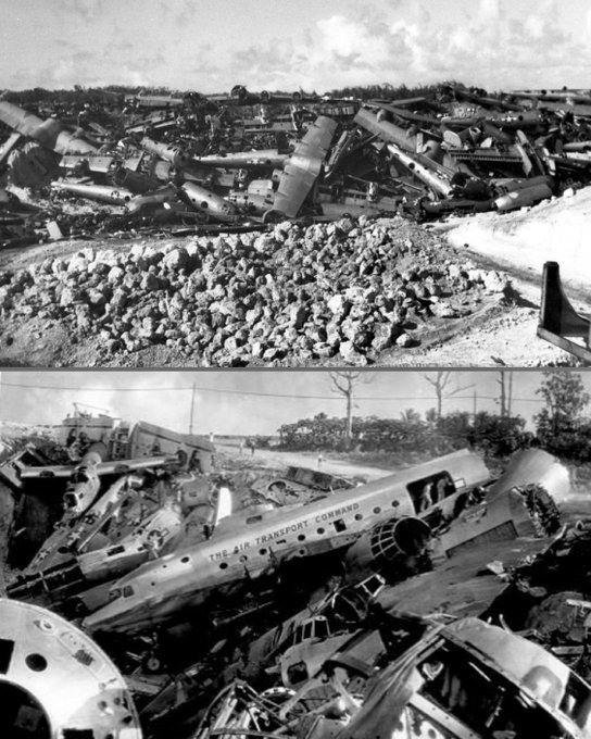 <p>II. Dünya Savaşı'ndan sonra Tinian adasının pistinde bulunan B-29'ların mezarlığı.</p>