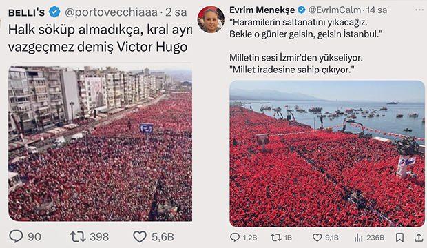 <p>Birçok CHP'li sosyal medyada, partilerinin 19 Mayıs kutlaması kapsamında İzmir Gündoğdu Meydanı’nda düzenlediği miting görselleri yerine; AK Parti'nin aynı mekanda daha önce gerçekleşen mitinginin görsellerini paylaştığı ortaya çıktı.</p>
<p> </p>