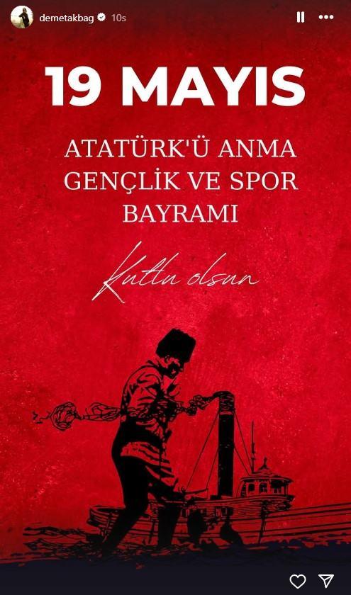 <p><span style="color:#000000"><strong>DEMET AKBAĞ</strong></span></p>

<p><em><span style="color:#000000"><strong>"</strong>19 Mayıs Atat&uuml;rk'&uuml; Anma Gen&ccedil;lik ve Spor Bayramı kutlu olsun."</span></em></p>
