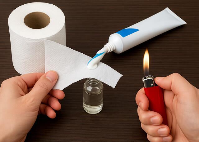 <p>Sivrisineklerden kurtulmak için viral olan <strong>tuvalet kağıdı ve diş macunu taktiğini</strong> uygulamak için tuvalet kağıdından bir parça koparın. Yarısını cam şişenin içerisine, diğer yarısını da dışarı gelecek şekilde yerleştirin.</p>
