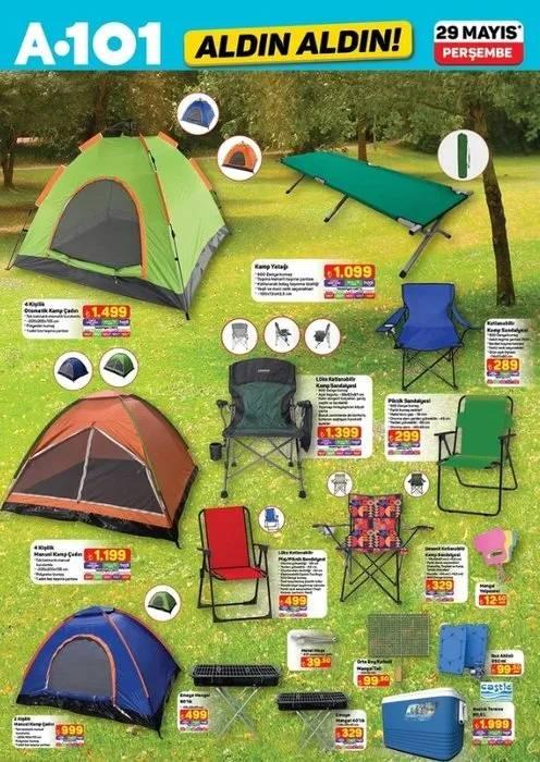 <p>4 Kişilik Otomatik Kamp Çadırı 1.499 TL</p>
<p>Katlanabilir Kamp Sandalyesi 289 TL</p>
<p>Piknik Sandalyesi 299 TL</p>
<p>Kamp Yatağı 1.099 TL</p>