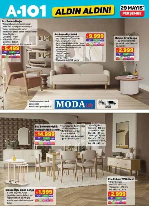 <p>Berjer 5.499 TL</p>
<p>Orta Sehpa 2.999 TL</p>
<p>Üçlü Koltuk 9.999 TL</p>
<p>6 Kişilik Yemek Masası Takımı 14.999 TL</p>
<p>TV ünitesi 2.999 TL</p>
<p>Üçlü Zigon Sehpa 1.999 TL</p>