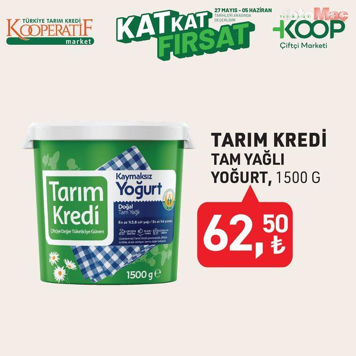 <p><strong>Tarım Kredi Tam Yağlı Yoğurt 1500 g: 62,50 TL</strong></p>

