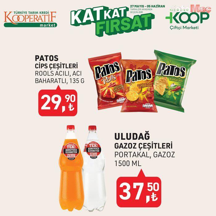 <p><strong>Patos Cips Çeşitleri 135 g: 29,90TL</strong></p>
<p><br />
<strong>Uludağ Gazoz Çşitleri 1500 ml: 37,50 TL</strong></p>