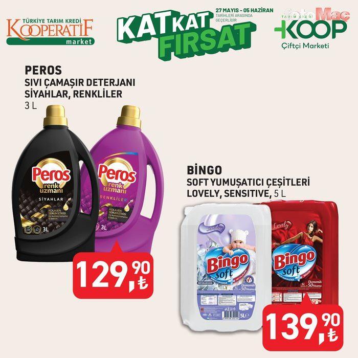 <p><strong>Peros Sıvı Çamaşır Deterjanı Siyahlar, Renkliler 3L: 129,90 TL</strong></p>
<p> </p>
<p><strong>Bingo Soft Yumuşatıcı Çeşitleri 5L: 139,90 TL</strong></p>