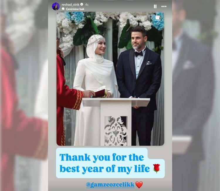 <p><span style="color:#800000"><strong>"HAYATIMIN EN GÜZEL YILI"</strong></span></p>

<p><span style="color:#000000">Her fırsatta eşine olan sevgisini ve bağlılığını dile getiren Reshad Strik, <em><strong>"Hayatımın en güzel yılı için teşekkür ederim"</strong></em> ifadeleriyle 1. evlilik yıl dönümlerini kutladı. </span></p>
