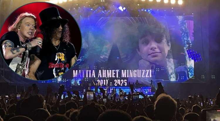 <p><span style="color:#B22222"><em><strong>Dünyaca ünlü rock grubu Guns N' Roses, önceki akşam İstanbul konserinde binlerce hayranına müzikal bir şölen yaşattı. Efsanevi grup, en büyük hayranlarından Mattia Ahmet Minguzzi'nin anısına takdir toplayan bir hamleye imza attı.</strong></em></span></p>
