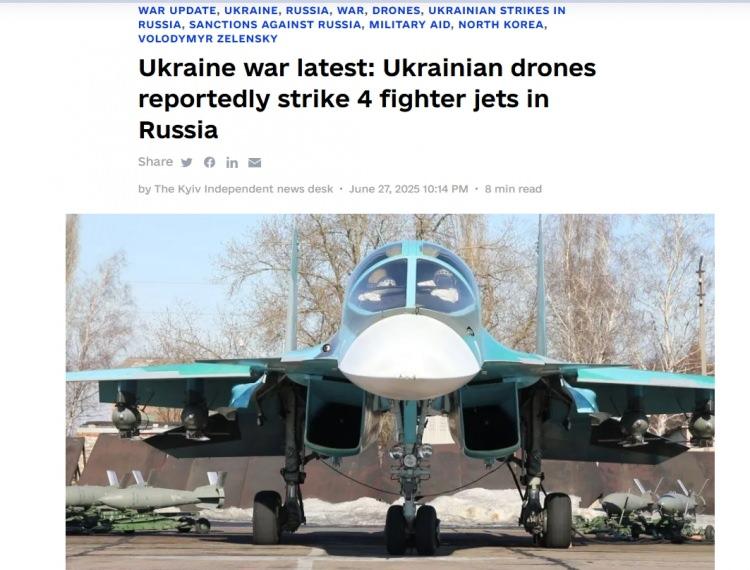 <p>4 ADET SU-34 SAVAŞ UÇAĞI VURULDU</p>

<p>Ukrayna Genelkurmay Başkanlığı, 27 Haziran gecesi Ukrayna insansız hava araçlarının (İHA) Rusya'nın Volgograd Oblastı'ndaki Marinovka havaalanında konuşlu dört adet Su-34 savaş uçağını vurduğunu bildirdi.</p>
