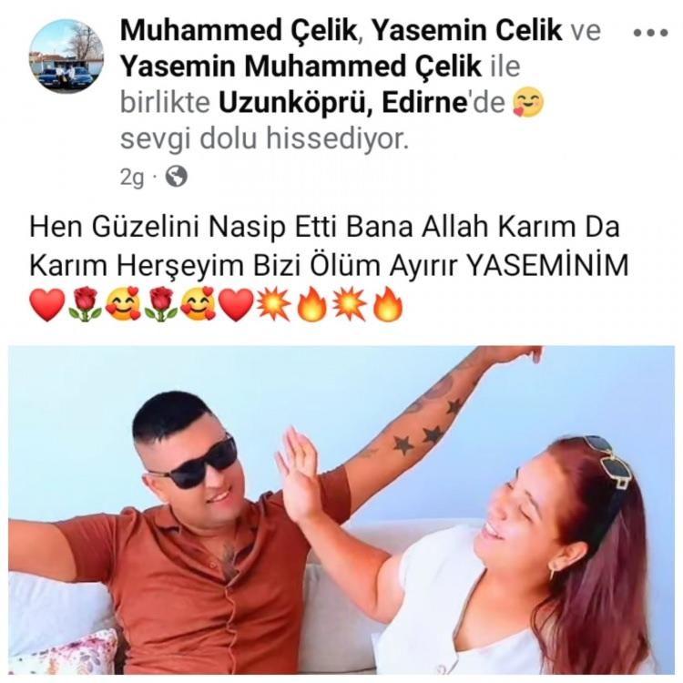 <p><span style="color:rgb(178, 34, 34)">2 GÜN ÖNCE "BİZİ ÖLÜM AYIRIR YASEMİN'İM" PAYLAŞIMI YAPMIŞ</span></p>
<p><span style="color:rgb(0, 0, 0)">Sürücü Muhammet Çelik'in kazadan 2 gün önce sosyal medya hesabından eşiyle birlikte çekildiği fotoğrafı, "Bizi ölüm ayırır Yasemin'im" sözleriyle paylaştığı görüldü.</span></p>
