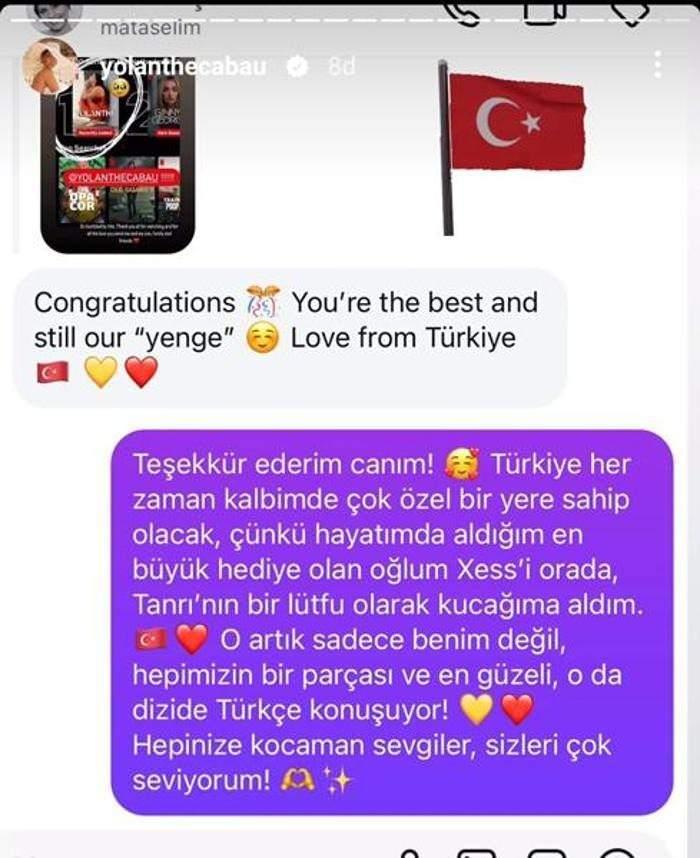 <p><span style="color:#FF0000"><strong>"TÜRKİYE HER ZAMAN KALBİMDE ÇOK ÖZEL OLACAK"</strong></span></p>
<p><span style="color:#000000"><strong>"Türkiye her zaman kalbimde çok özel bir yere sahip olacak, çünkü hayatımda aldığım en büyük hediye olan oğlum Xess'i orada, Tanrı'nın bir lütfu olarak kucağıma aldım." diyerek Türkiye'ye olan sevgisini dile getiren Yolanthe, şöyle konuştu:</strong></span></p>
<p><span style="color:#000000"><strong>"O artık sadece benim değil, hepimizin bir parçası ve en güzeli, o da dizide Türkçe konuşuyor!</strong></span></p>