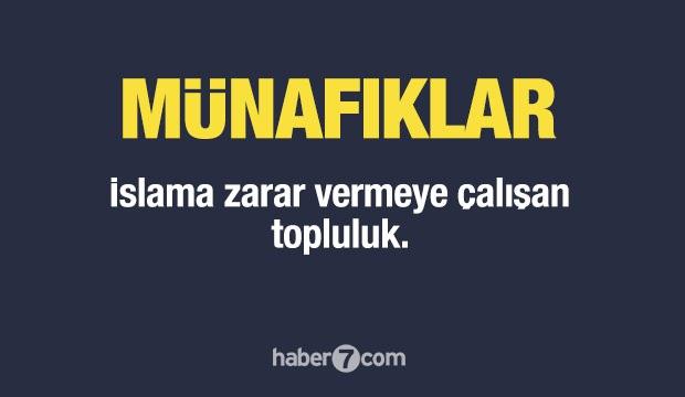 <p><span style="color:#B22222"><strong>14)  MÜNAFIKLAR</strong></span></p>

<p> </p>

<p>Medine'de Müslüman gibi görünüp içten içe Peygamber’e ve <strong>İslam’a zarar vermeye çalışan topluluk.</strong></p>

<p> </p>

<p>Başlarında Abdullah bin Übey bin Selul vardı.</p>
