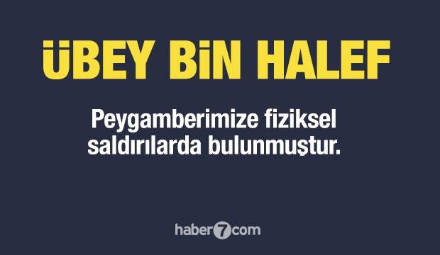 <p><span style="color:#B22222"><strong>3) ÜBEY BİN HALEF</strong></span></p>
<p> </p>
<p>Peygamberimize düşmanlığıyla tanınır, ona fiziksel saldırılarda bulunmuştur.</p>
<p> </p>
<p><strong>Bedir’de yaralanmış, Uhud’da Peygamberimiz tarafından öldürülmüştür.</strong></p>