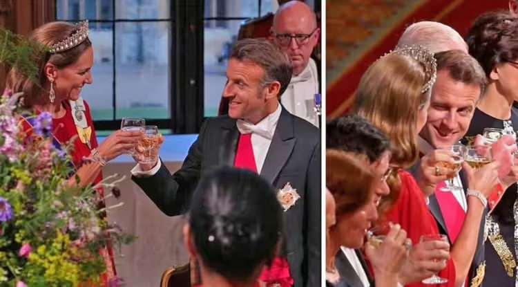 <p>Macron, yemek sonrası kadeh kaldırırken Prenses Kate'e göz kırptı.</p>